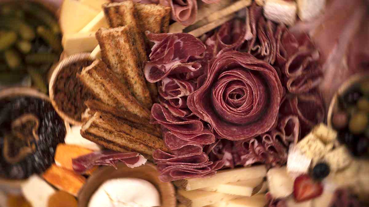 Salami decor used in interactive charcuterie class