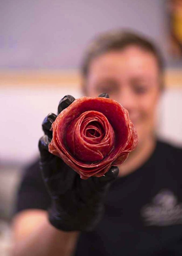 salami flower used in charcuterie boards for luxury events